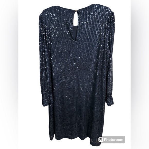 Navy Long Sleeved Sequins Dress (Size 18) - Picture 3 of 4
